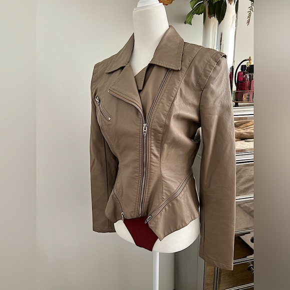 Blank NYC Vegan Leather Moto Jacket in Taupe - Picture 6 of 16